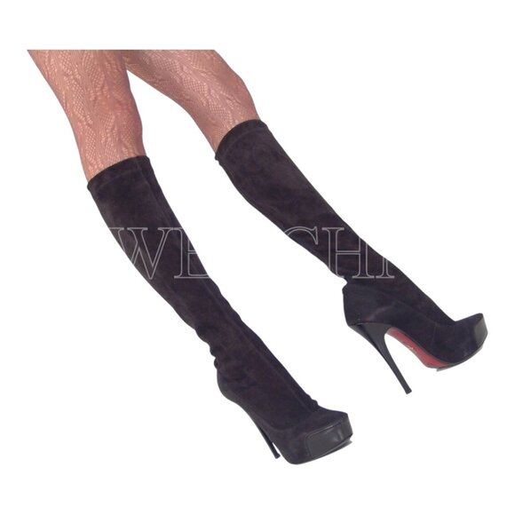 Cesare Paciotti Stretch Suede Stiletto Boots Italian Womens Shoes